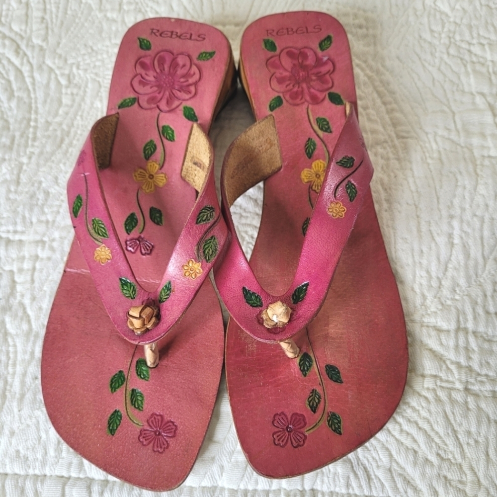 Rebels Leather Boho Sandals Size 9 Hand Painted - Picture 3 of 10